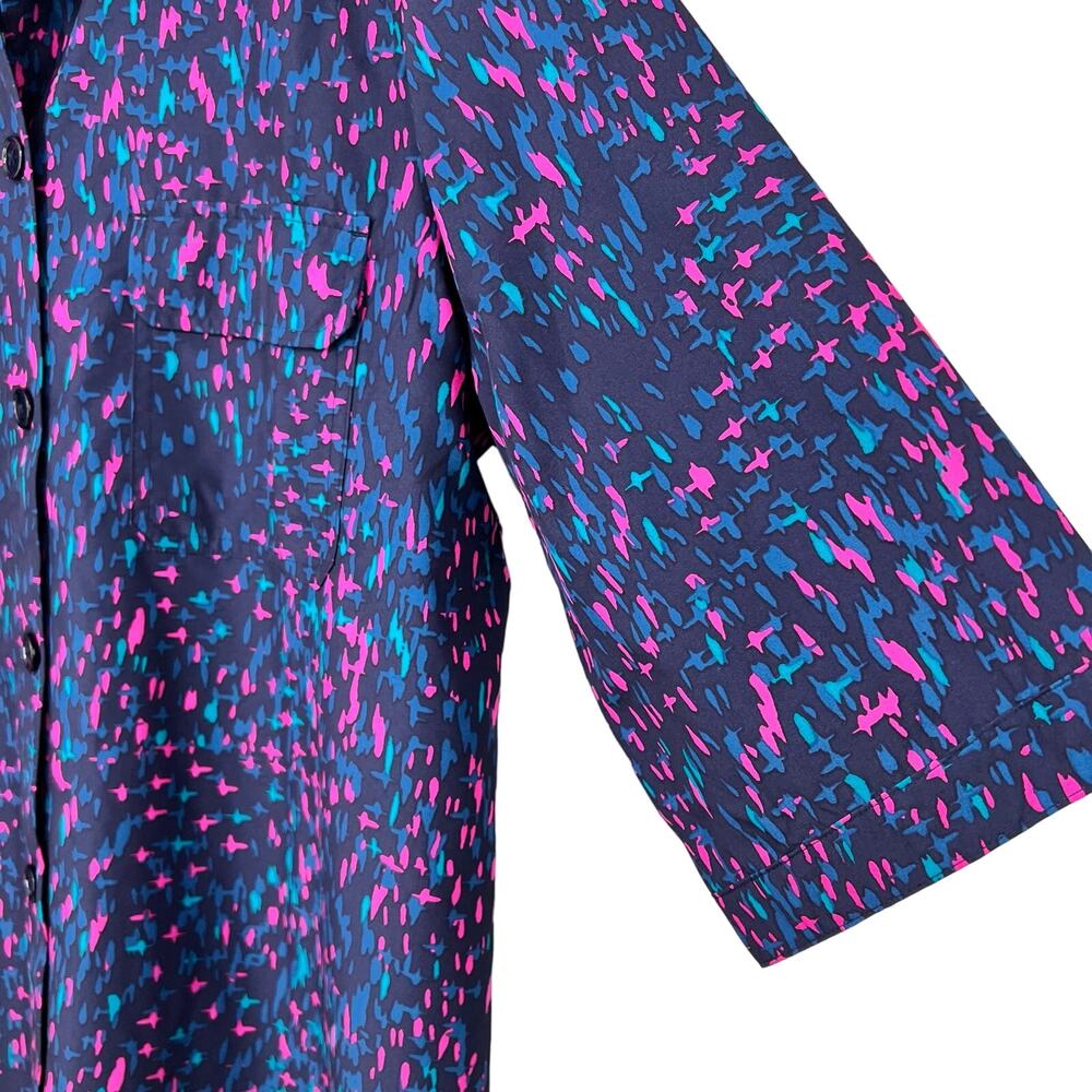 NEW NWT Chicos Sz LARGE 2 Blue Pink 3/4 Sleeve Summer Button Up Shirt Top Mature - Picture 6 of 9